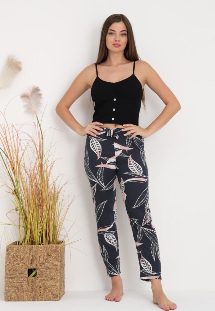 Pantaloni de Pijama Dama ,Culoare Bleumarin cu Roz,Engros